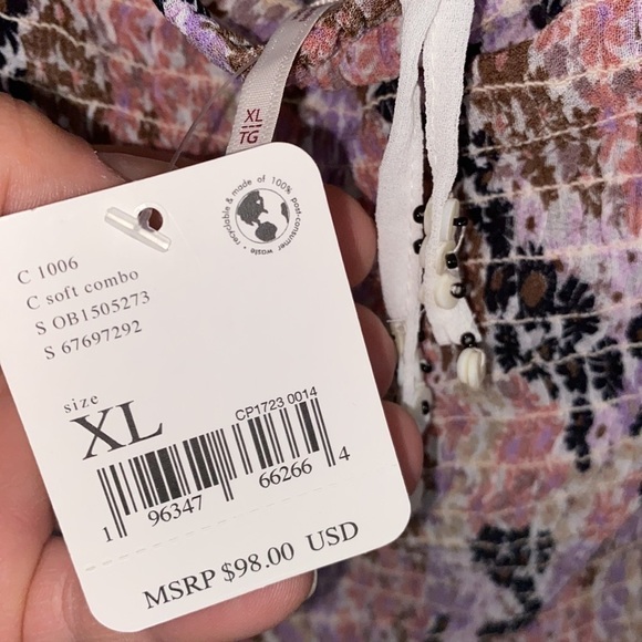 Free People‎ shirt smocked xl back on top floral peasant blouse boho - Picture 5 of 7